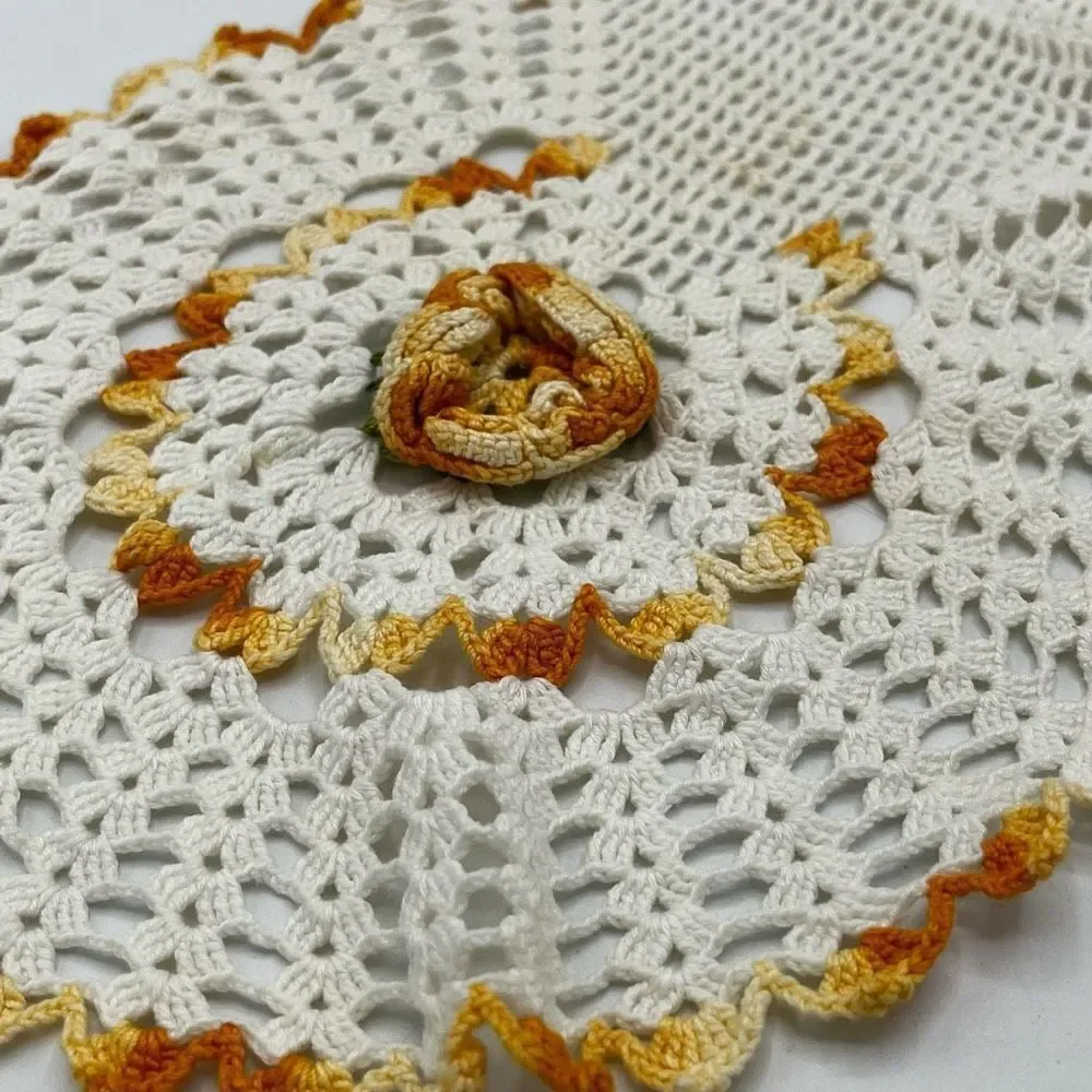 Vintage Set Of Doilies Yellow Trim Flower Centers Three